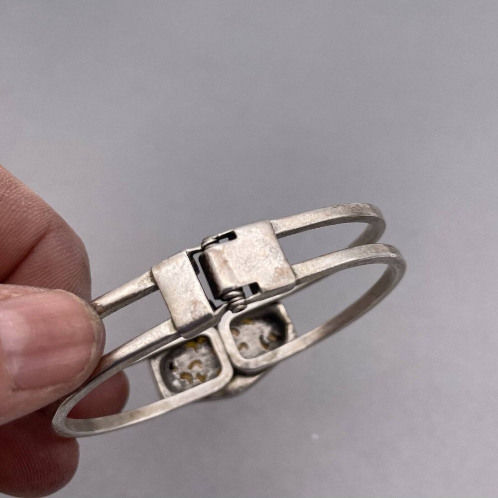 Silver Hinged Double Cuff Bangle Bracelet - image 7